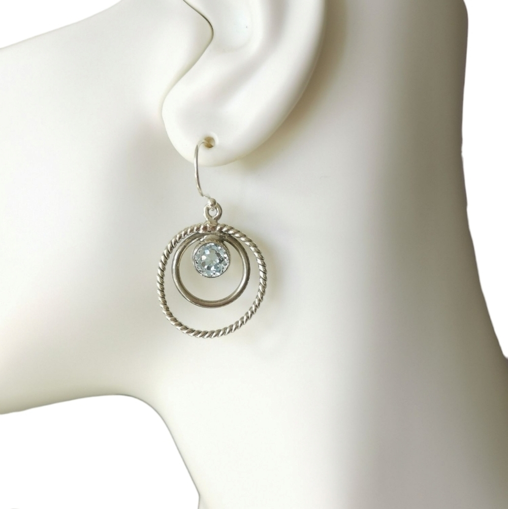 Sterling silver blue topaz dangle earrings Hoops 🆕